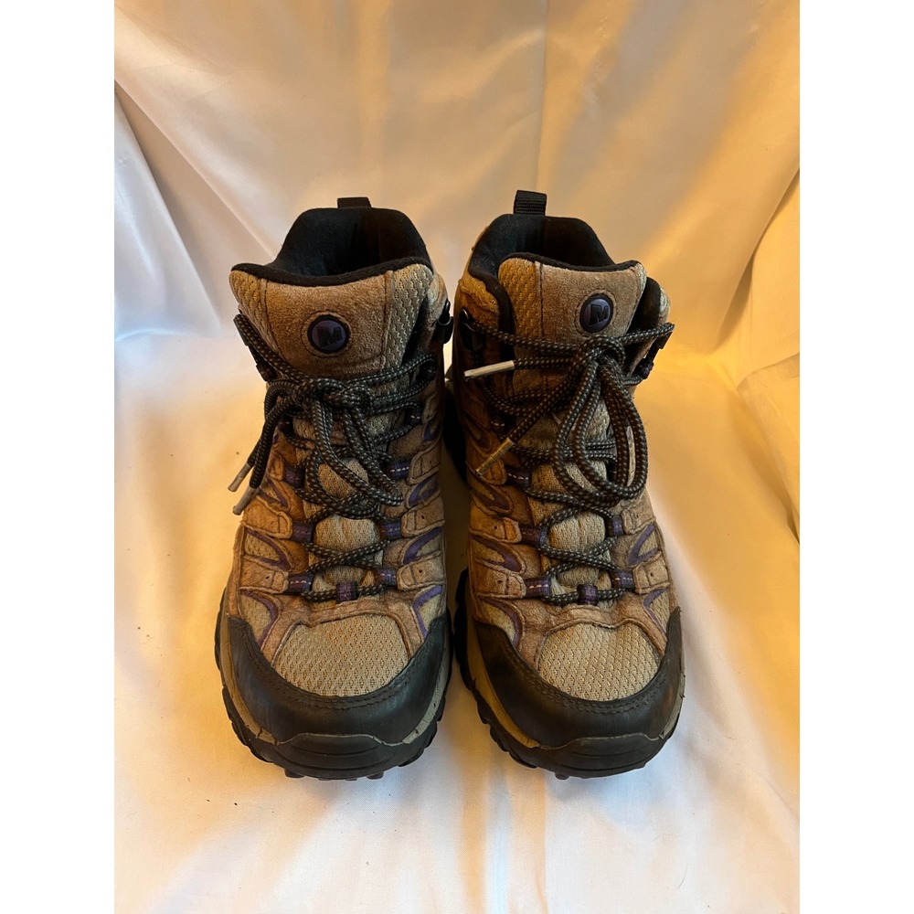 Merrell Mid Hiking Boots Womens 7 Brown Purple Suede Mesh Vibram Sole